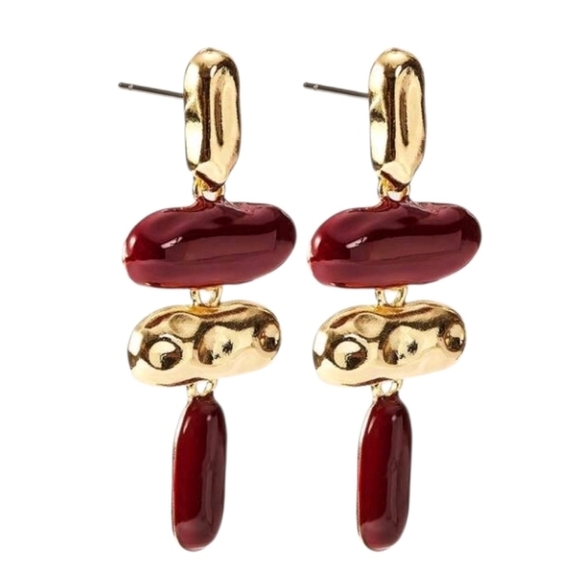 Anthropologie Jewelry - NEW! Stunning Elegant Gold and Burgundy Dangle Post Earrings